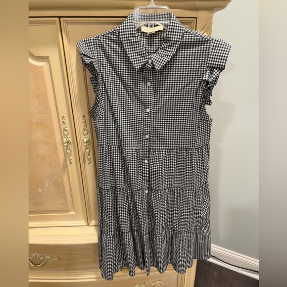 Monteau Los Angeles Dresses & Skirts - Monteau Black and White Gingham Tiered Button-Front Midi Dress